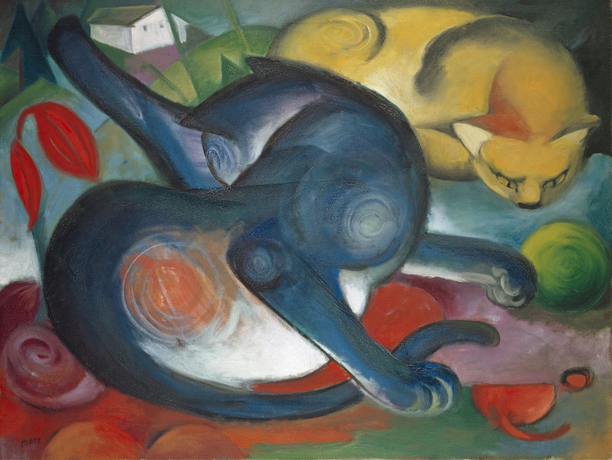 Dvě kočky, modrá a žlutá, 1912. od Franz Marc