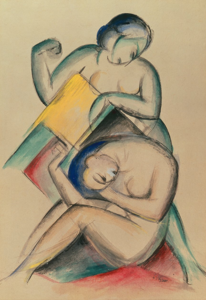 Dvě nahé ženy, cca 1910-15 (kvaš a akvarel na papíře) od Franz Marc