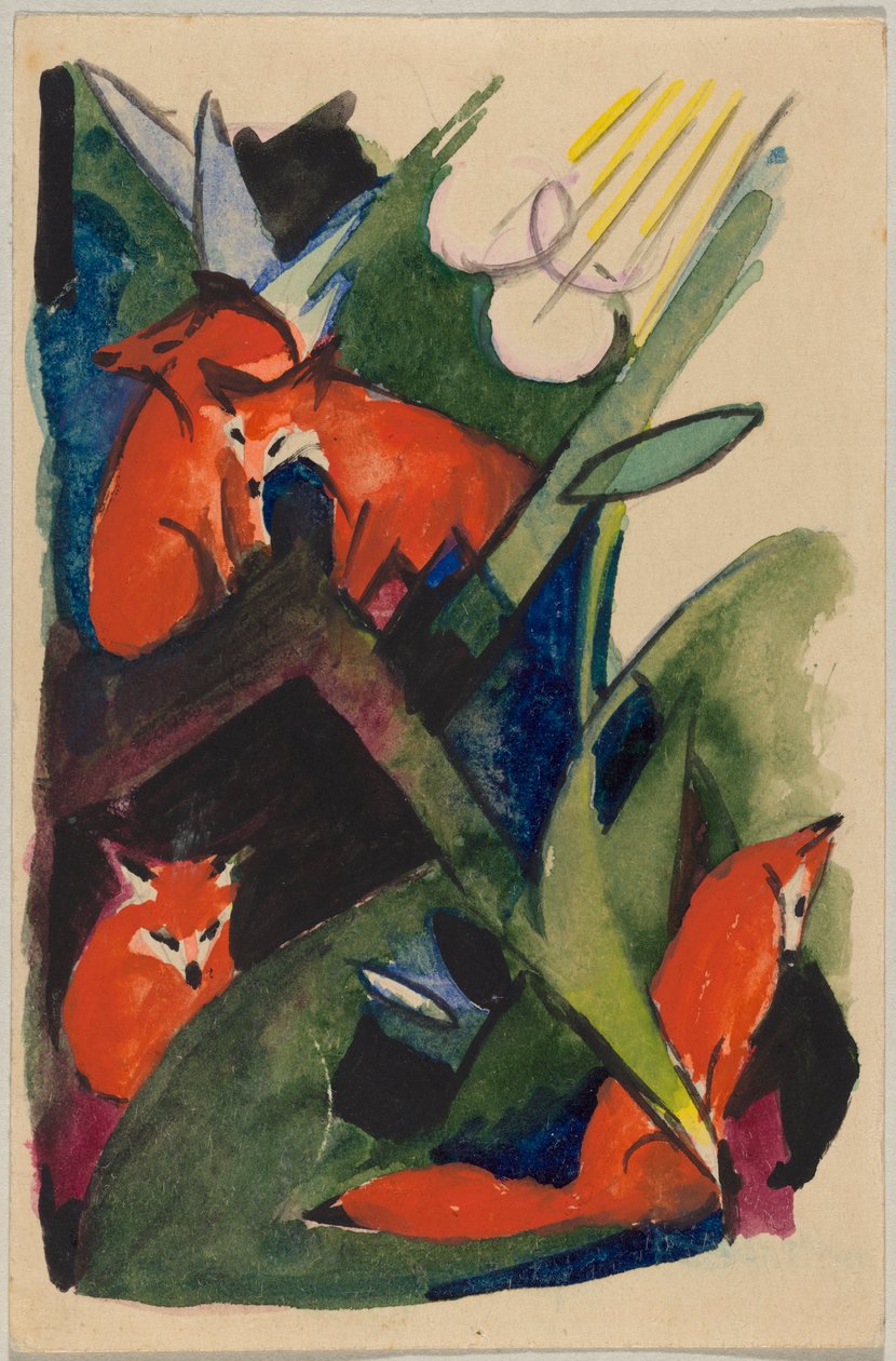 „Čtyři lišky“, Franz Marc ze Sindelsdorfu Wassilymu Kandinskému v Mnichově: pohlednice, poštovní razítko 04.02.1913 od Franz Marc