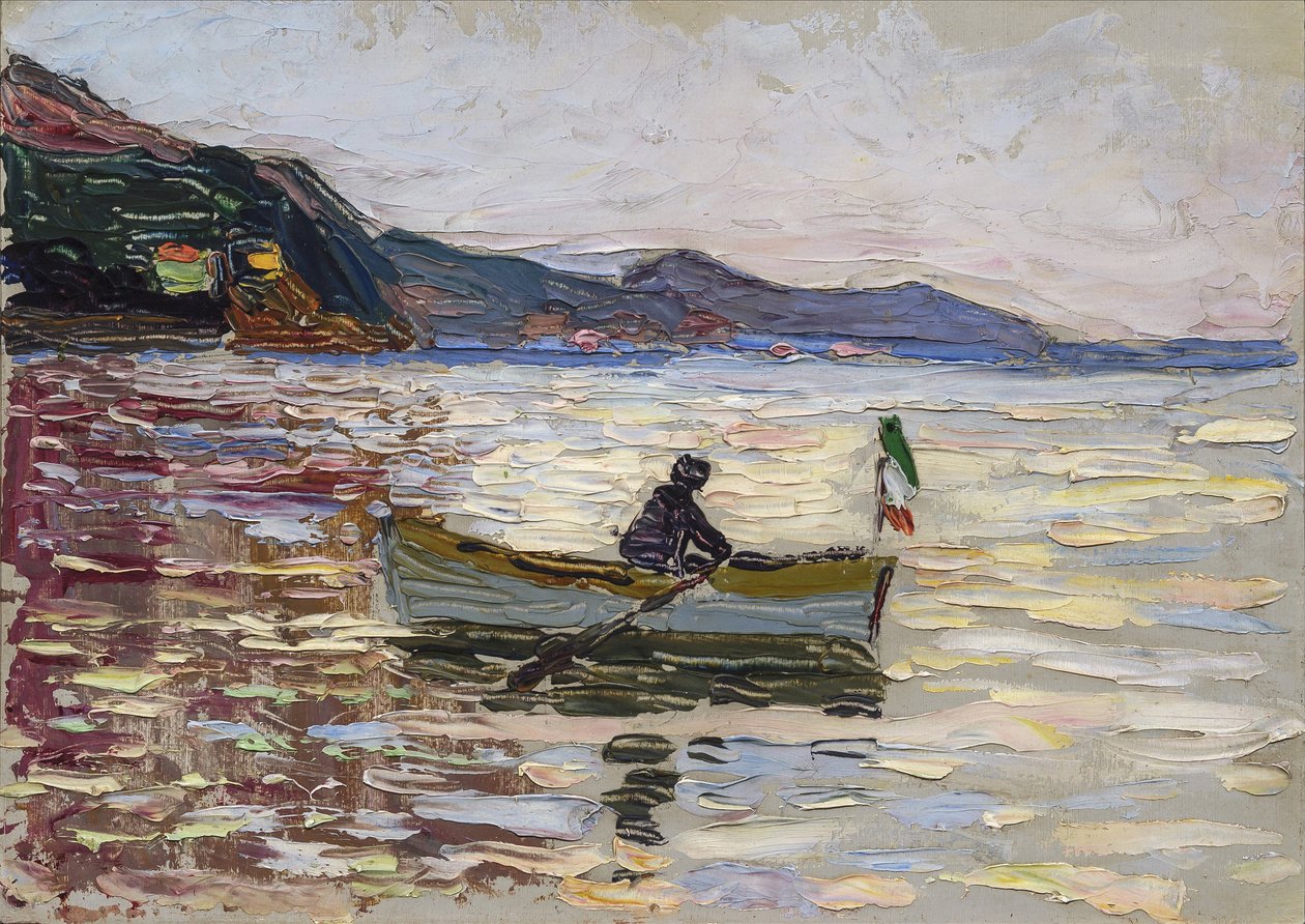 ""Vue sur Rapallo avec bateau sur la mer"" (Rapallo Boat On The Sea) Peinture de Vassily Kandinsky (ou Wassily Kandinski nebo Kandinskij od Franz Marc