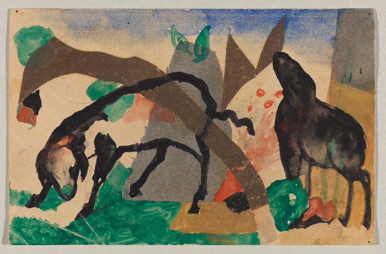 Dvě ovce, pohlednice ze Sindelsdorfu pro Wassily Kandinsky v Murnau od Franz Marc