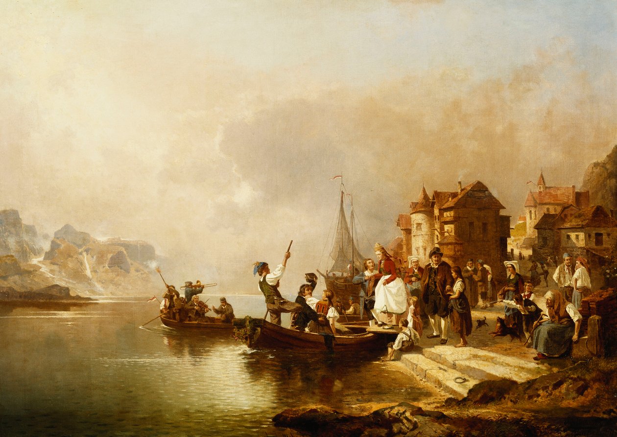 Svatební párty na palubě lodi, 1864 od Franz Richard Unterberger
