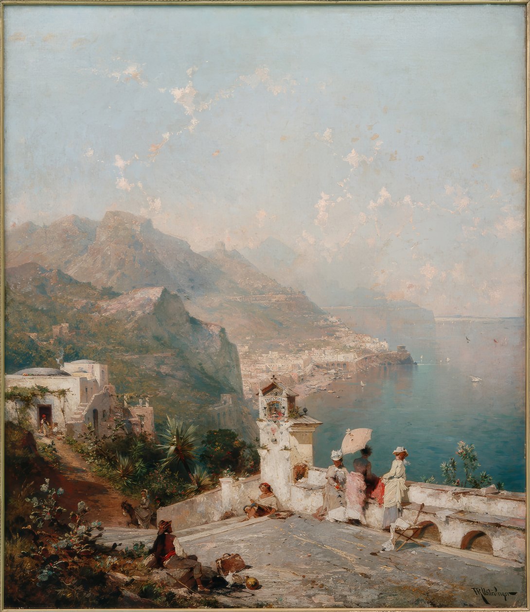 Elegantní dámy mají výhled na záliv Salerno od Franz Richard Unterberger