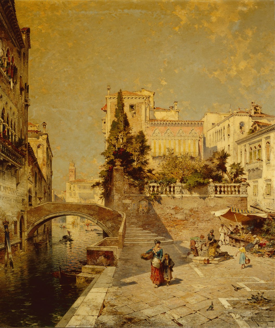 Fondamenta Zorzi, Campiello Santa Barbara, Benátky (olej na plátně) od Franz Richard Unterberger