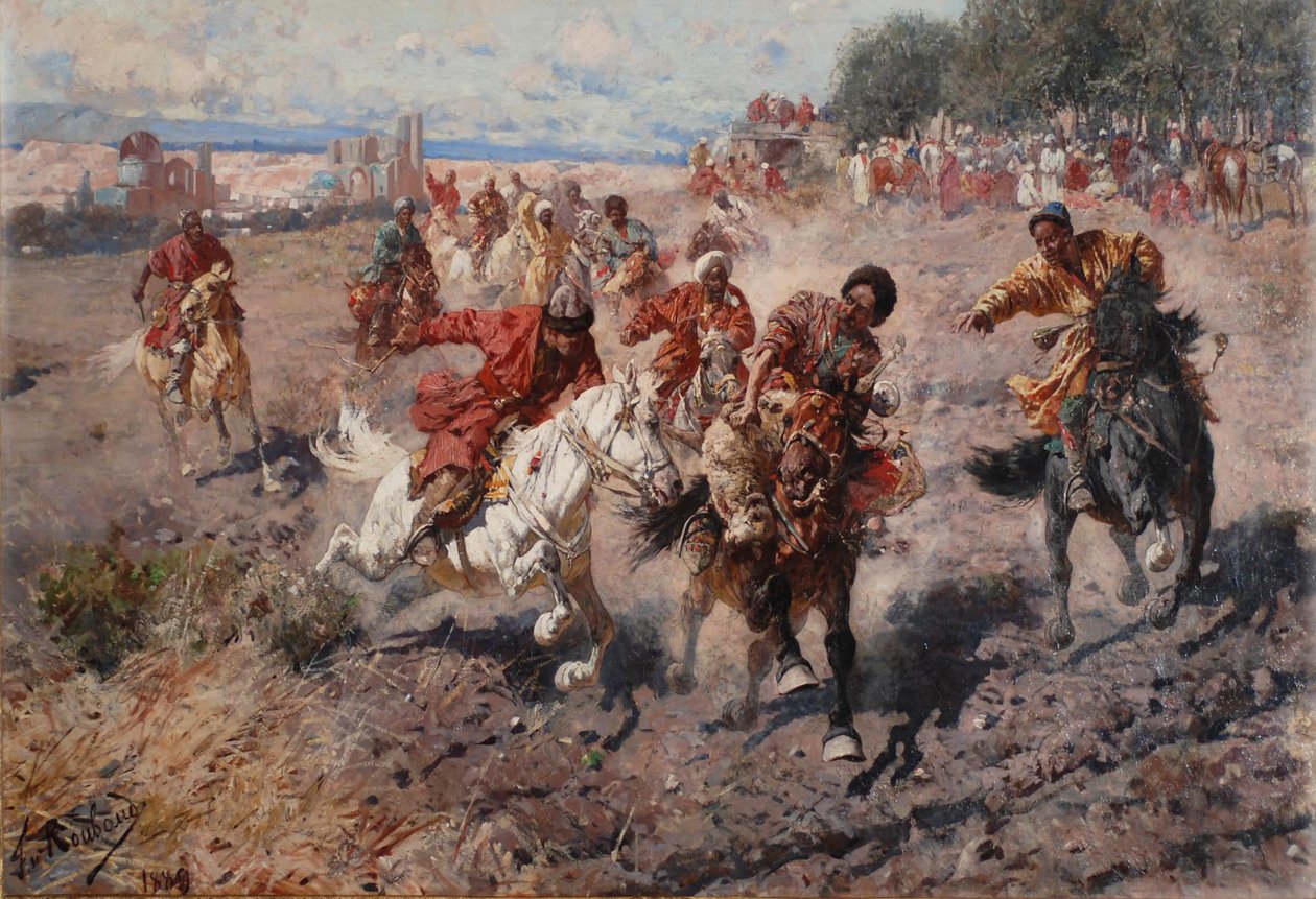 Cherkess Oslava konce Muharramu s Jezdeckým sportem Dash pro Prize Lamb, 1889 od Franz Roubaud