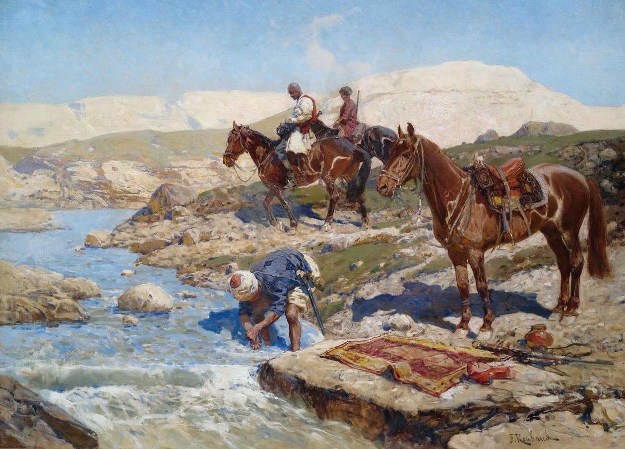Čerkesský jezdec přes řeku od Franz Roubaud