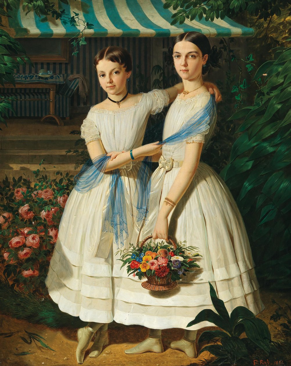Franz Russ Portrét dvou sester v zahradě 1854 od Franz Russ the Elder