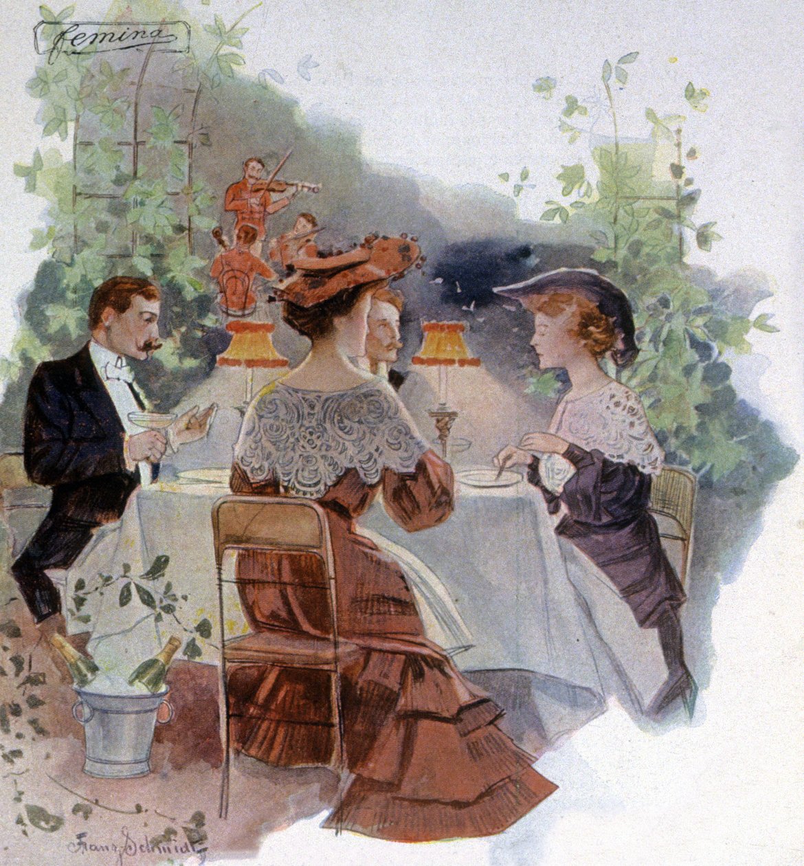 Illallinen Bois de Boulognen ravintolassa, noin 1900 (kuva od Franz Schmidt