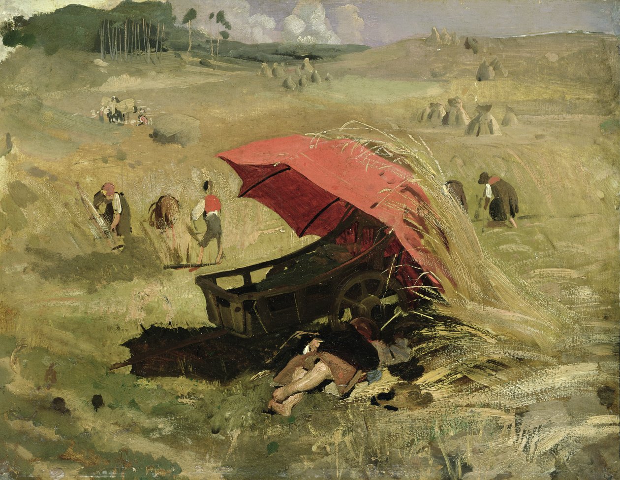 The Red Sunshade, c.1860 (olej na papíře na desce) od Franz Seraph von Lenbach