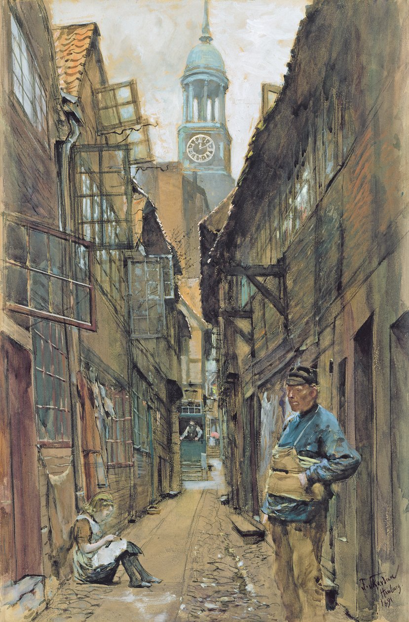 Zadní ulička v Hamburku, 1891 od Franz Skarbina