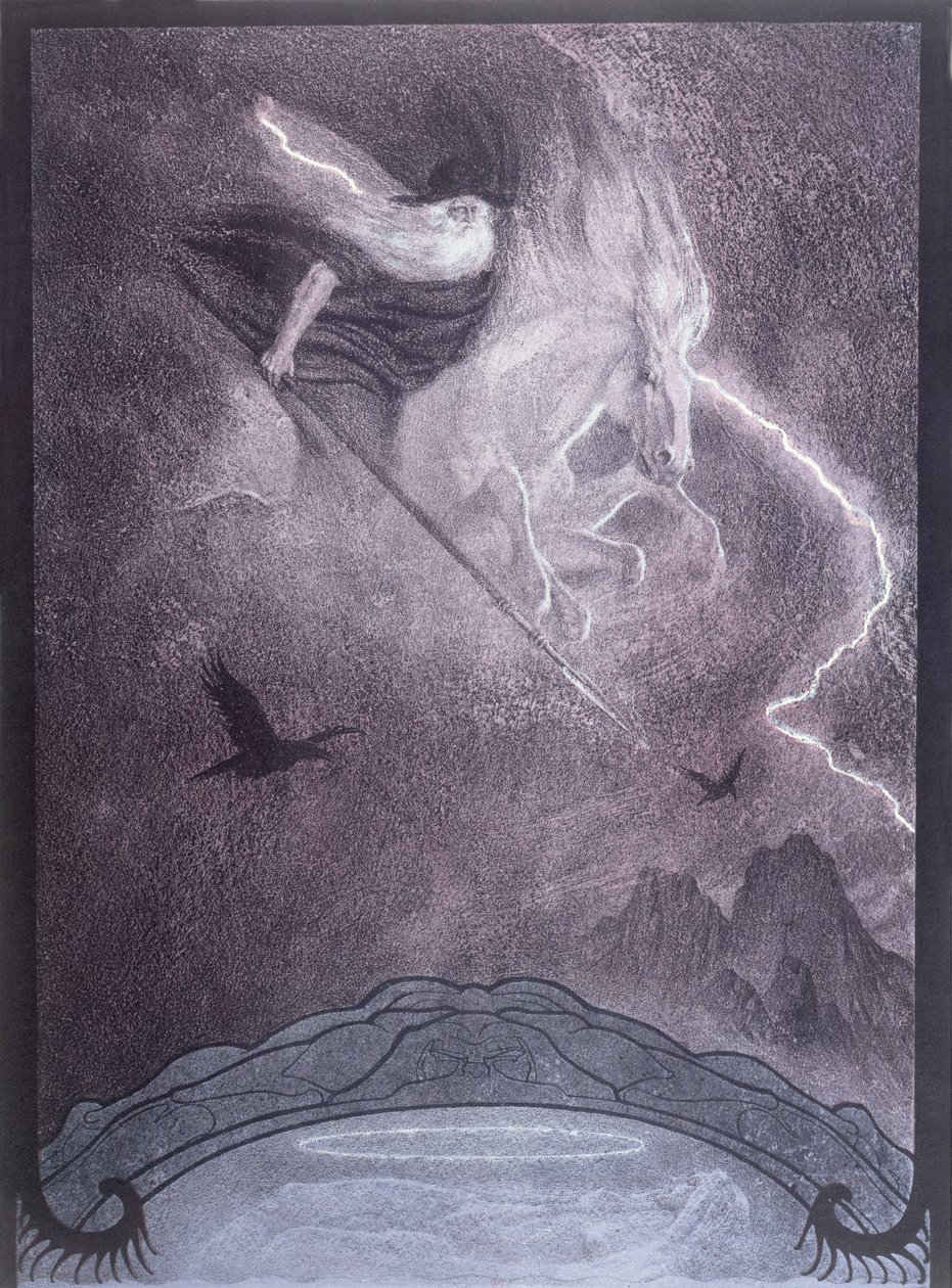 Odin, ilustrace k Prstenu Niebelungů od Richarda Wagnera (1813-83), kolem roku 1914 (barevné lito) od Franz Stassen