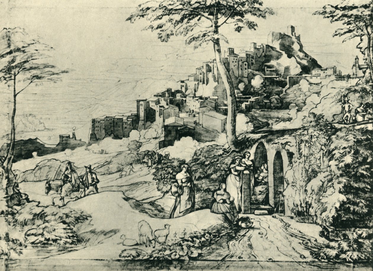 Ženy u vodní fontány v Olevano, poblíž Říma, Itálie, 1822, 1943. od Franz Theobald Horny