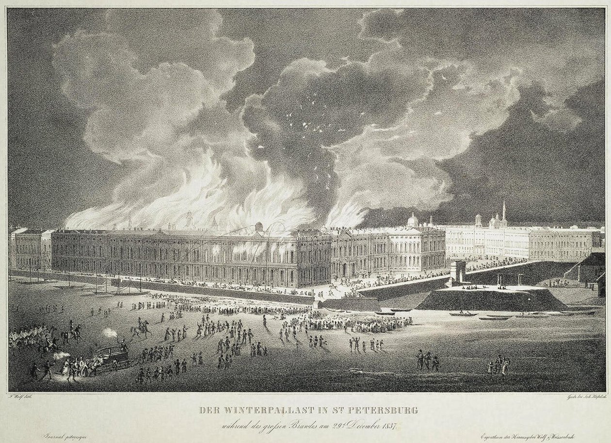 Požár v Zimním paláci 29. prosince 1837, c.1838 od Franz Wolf