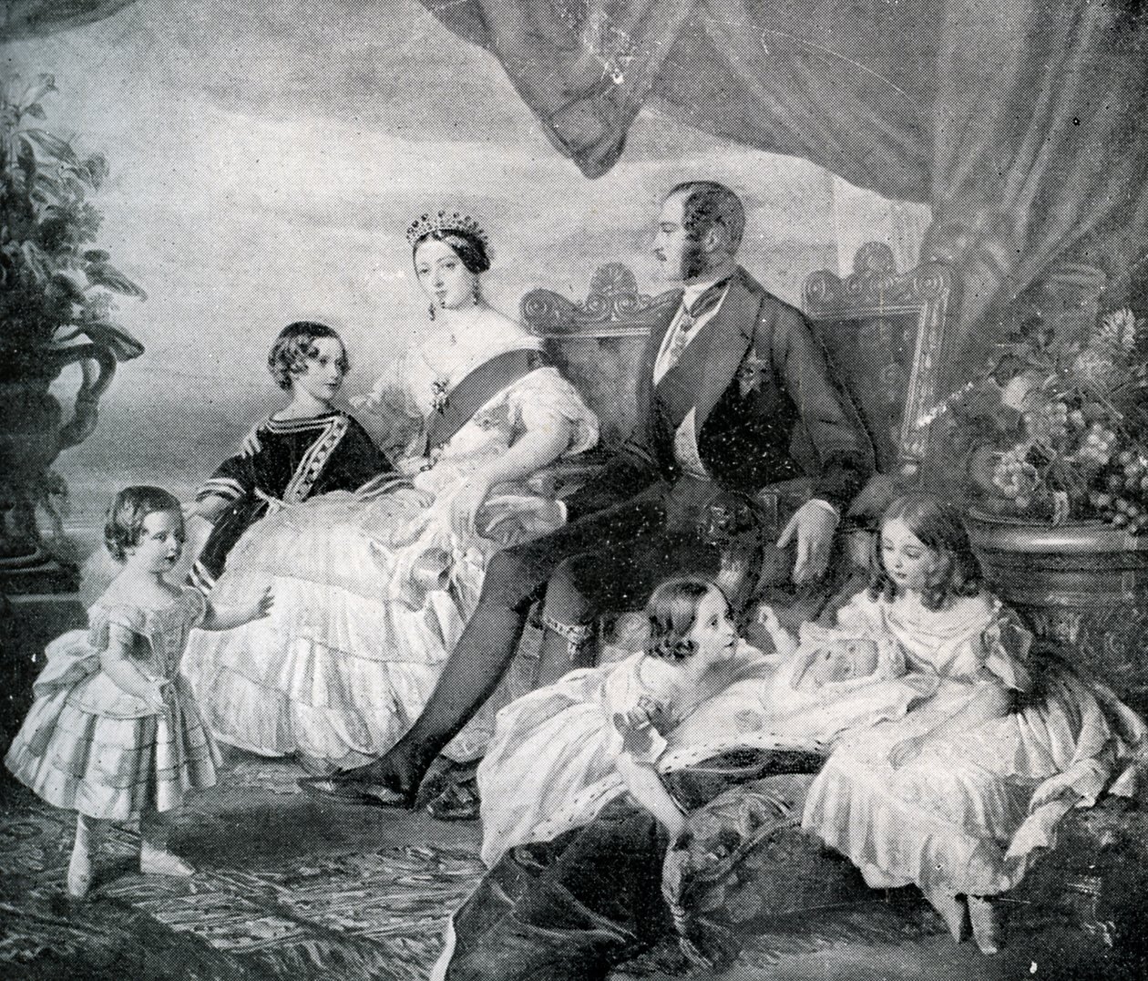 Královna Viktorie s princem Albertem a jejich dětmi (tisk) od Franz Xaver  Winterhalter (after)