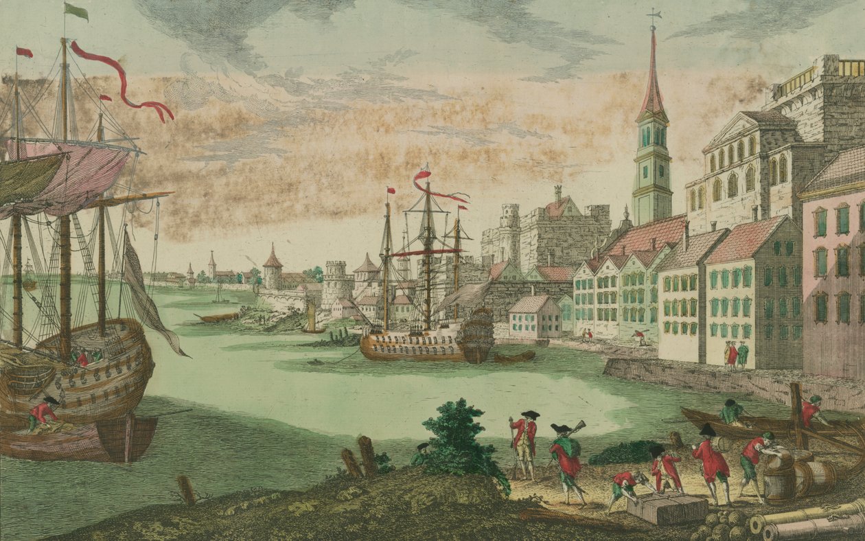 Přístav v Bostonu, Massachusetts, kolem 1770-80 od Franz Xaver Habermann