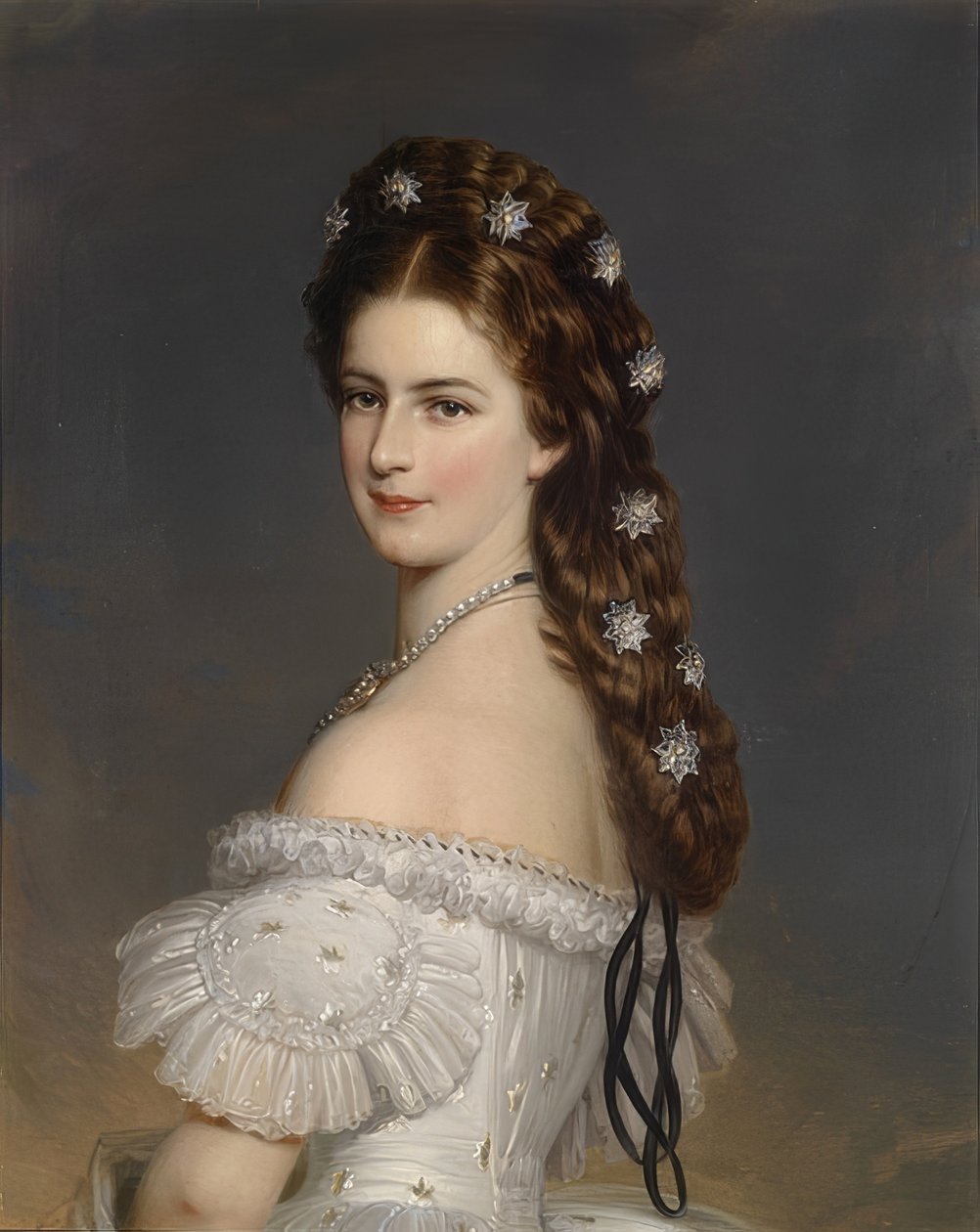 Císařovna Alžběta s diamantovými hvězdami ve vlasech. Kolem roku 1860 od Franz Xaver Winterhalter