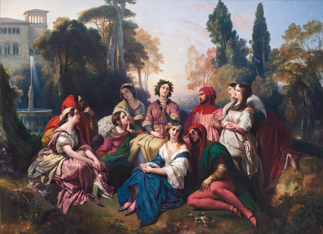 Dekameron (The Dekameron). Kompozice inspirovaná sbírkou povídek Giovanniho Boccaccia (Jean Boccace od Franz Xaver Winterhalter