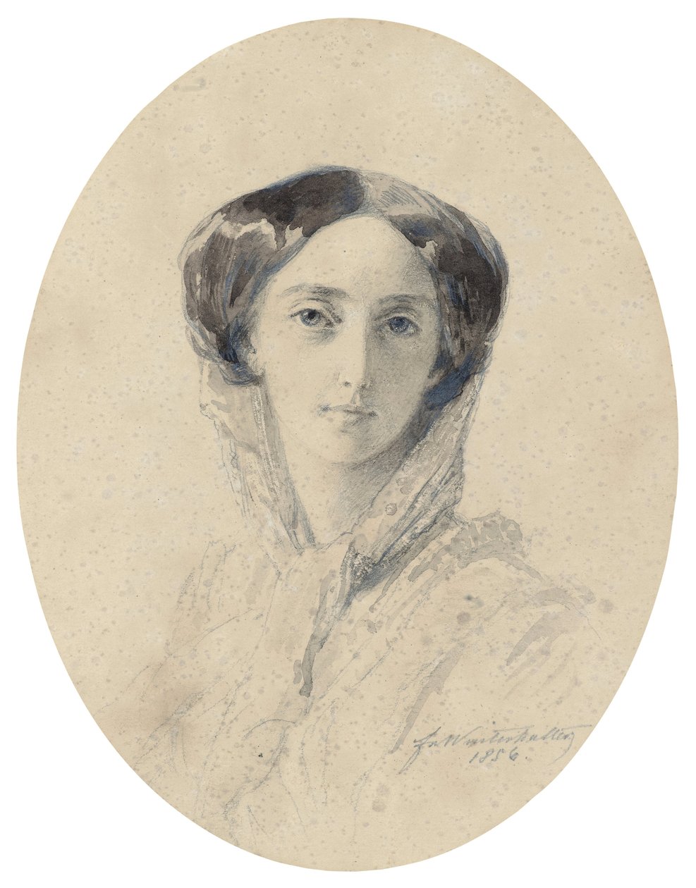 Olga Nikolaievna de Russie (1895-1918) - Portrét velkovévodkyně Olgy Nikolajevny Ruské (1822-1892), královny Württemberska - Winterhalter, Franz Xavier (1805-1873) - 1856 - Akvarel a inkoust na papíře - 20x16 - Soukromá sbírka od Franz Xaver Winterhalter