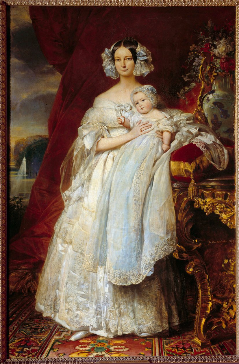 Portrét na nohou Helene Louise z Mecklembourgu Schwerin, vévodkyně z Orleansu (1814-1858) a hraběte z Paříže (1838-1894) Obraz Xavera Winterhaltera (1806-1873) 1839 Sun. 2,15x1,4m od Franz Xaver Winterhalter