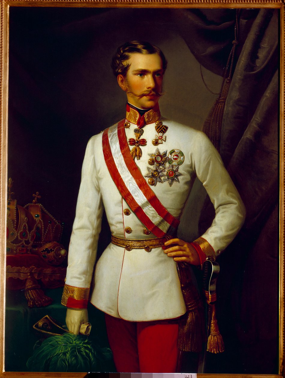 Portrétu Františka Josefa Rakouského bylo 28 let ve slavnostní uniformě (1830-1916). Obraz Francoise Xavera Winterhaltera (1806-1873) od Franz Xaver Winterhalter