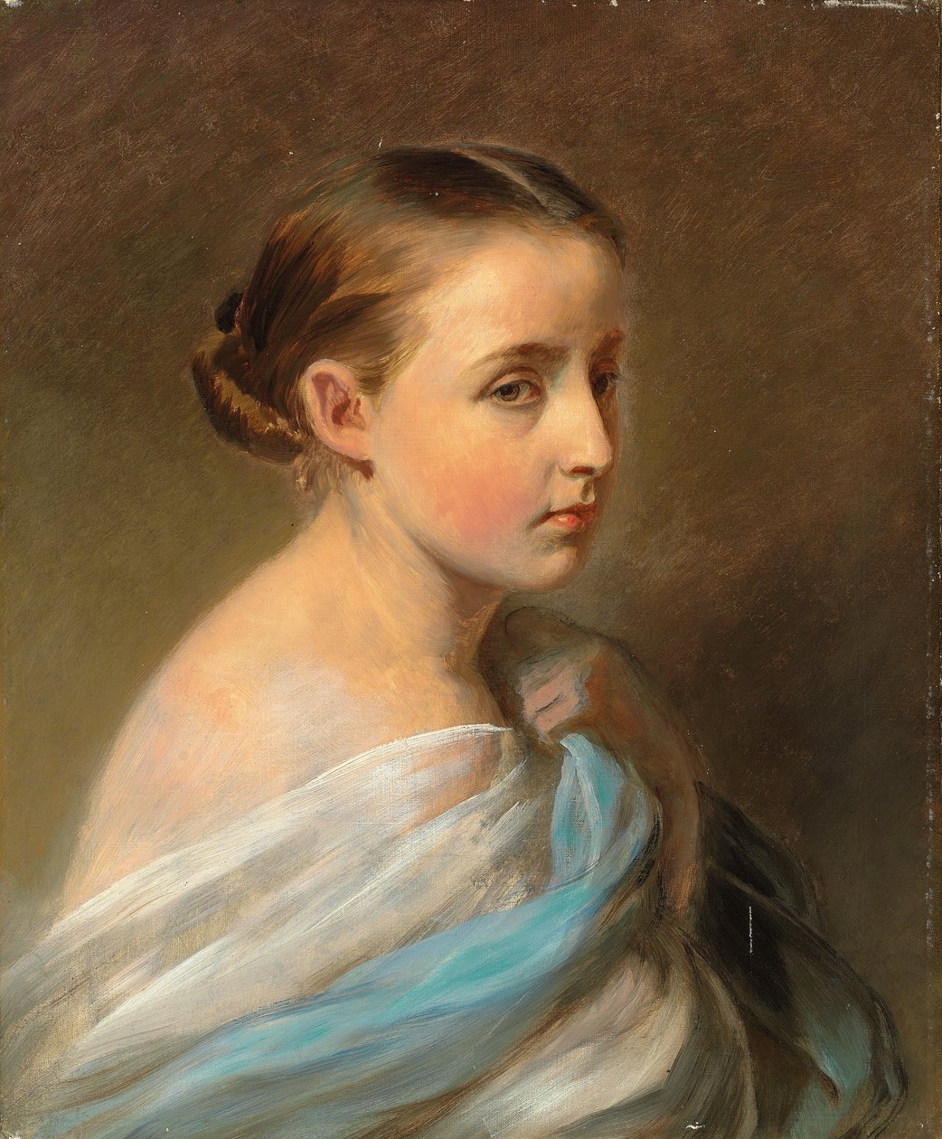 Portrét dívky, hlava a ramena, zahalená v modrobílém obalu, c.1850 od Franz Xaver Winterhalter