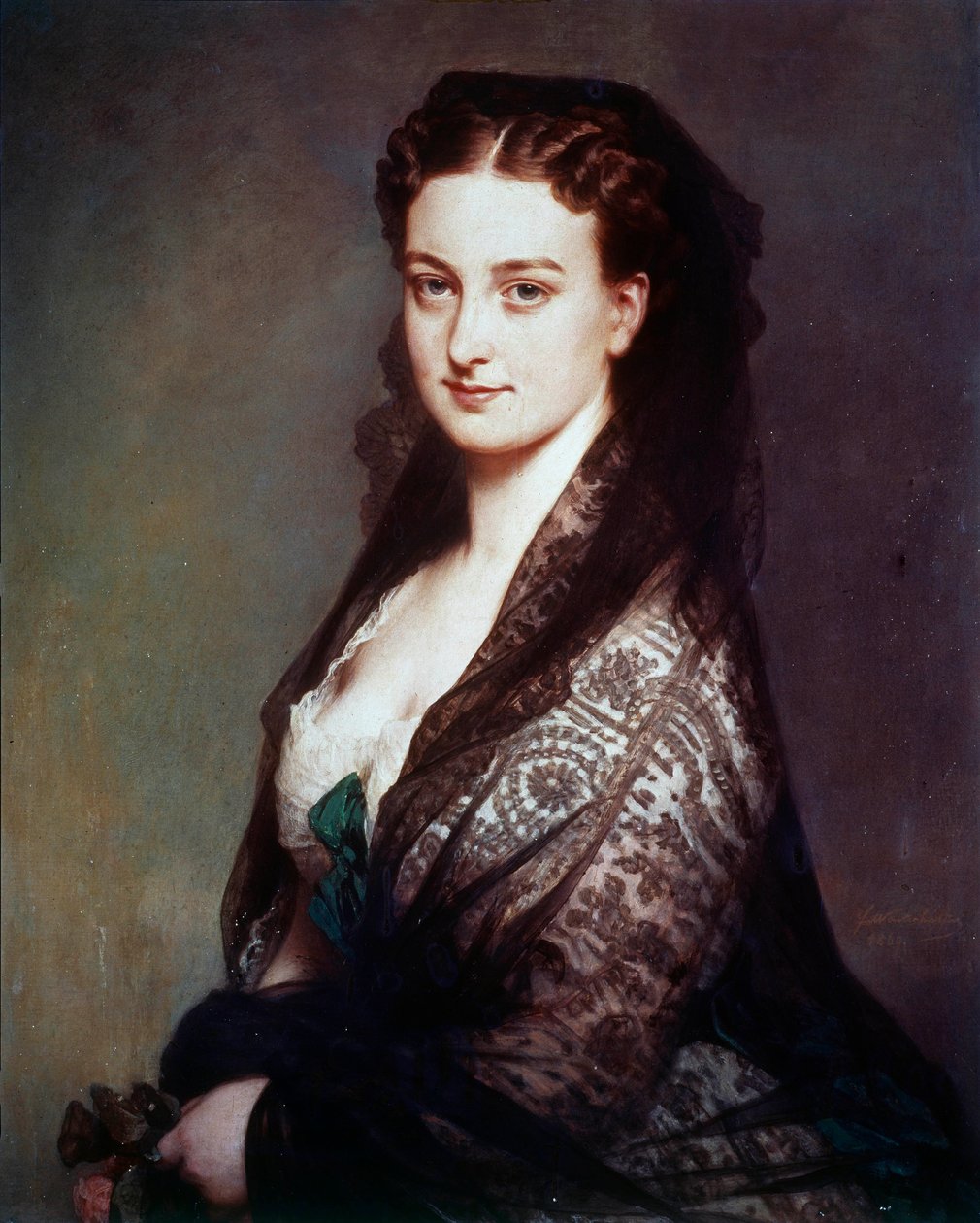 Neznámý má obraz mantilly od Franze Xaviera Winterhaltera (1806-1873). 1869. Rozm. 0,80 x 0,65 m. Compiegne, hradní muzeum od Franz Xaver Winterhalter