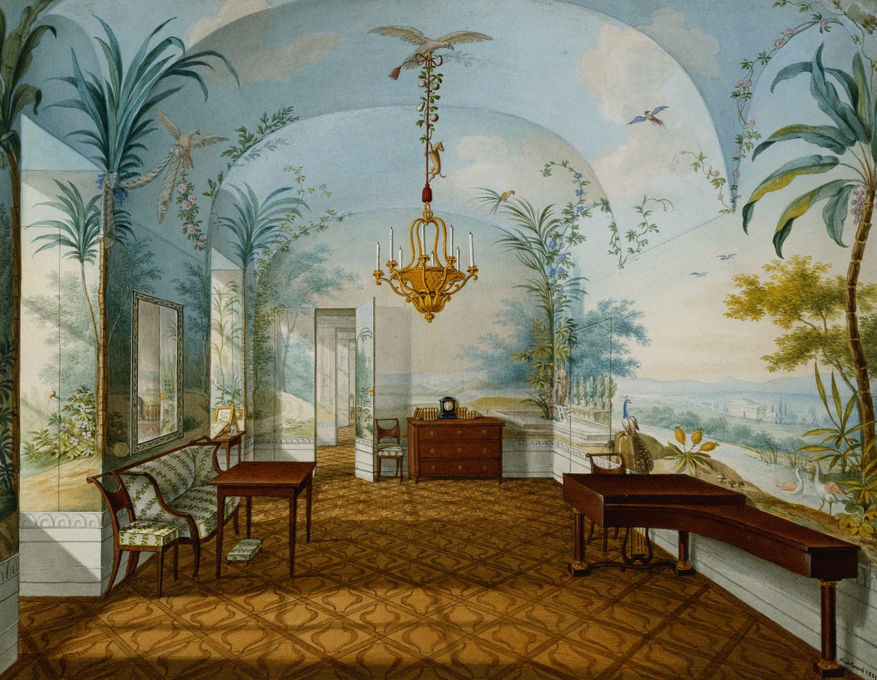 Malovaný salon v paláci Schonbrunn s názvem Mariánský salon, Schonbrunn, 1831 od Franz Xavier Nachtmann