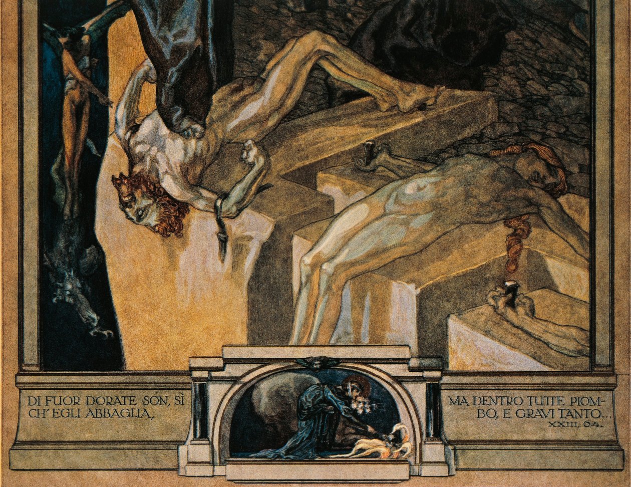 Rakousko, Vídeň, Ilustrace Božské komedie Danteho Alighieriho (Peklo, Píseň XXII) od Franze von Bayros, detail od Franz von Bayros (1866 1924)
