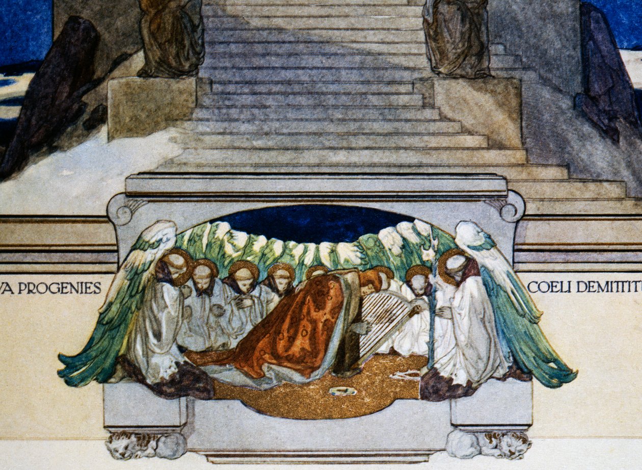 A nové potomstvo sestupuje z nebe, Očistec, zpěv XXII, Božská komedie Dante Alighieri, ilustrace Franz von Bayros (1866-1924), Vídeň od Franz von  Bayros