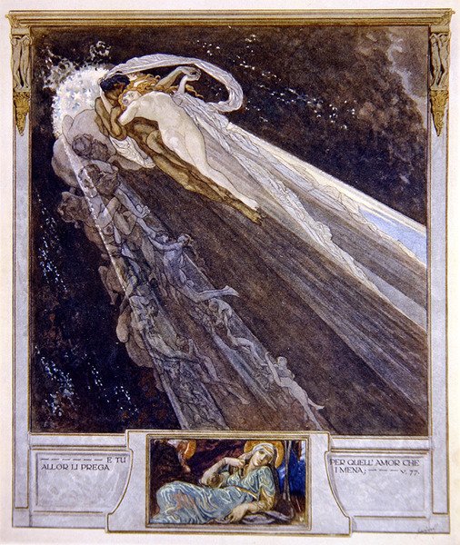Ilustrace z Dantovy Božské komedie, Inferno, Canto V. 77, 1921 (wc na papíře) od Franz von Bayros