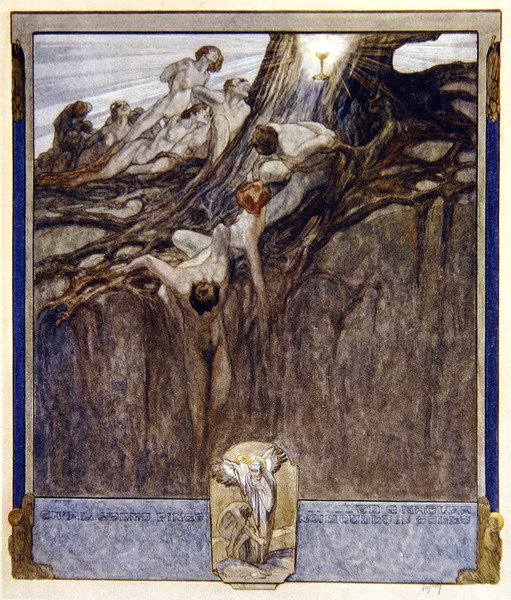 Ilustrace z Dantovy Božské komedie, Paradiso, Canto IV, 1921 (wc na papíře) od Franz von Bayros