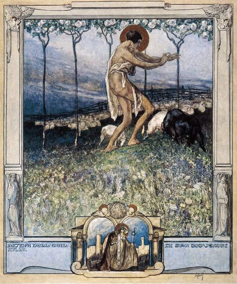 Ilustrace z Dantovy Božské komedie, Paradiso, Canto XVI, 1921 (wc na papíře) od Franz von Bayros