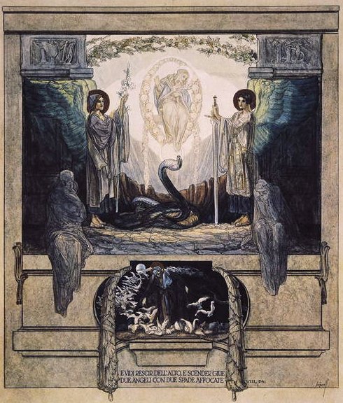 Ilustrace z Dantovy Božské komedie, Očistec, Canto VIII: 24, 1921 (wc na papíře) od Franz von Bayros