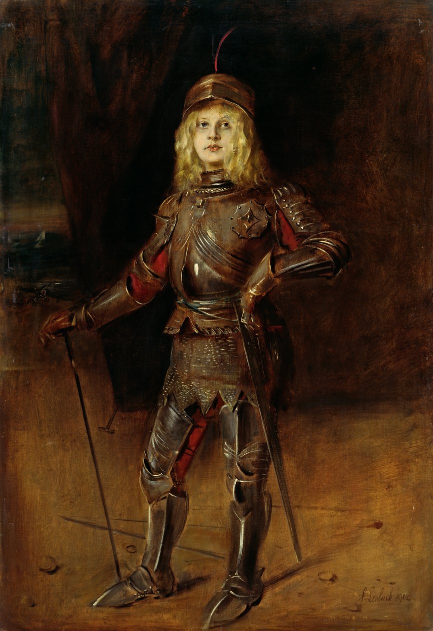 Marion Lenbach v rytířském brnění od Franz von Lenbach