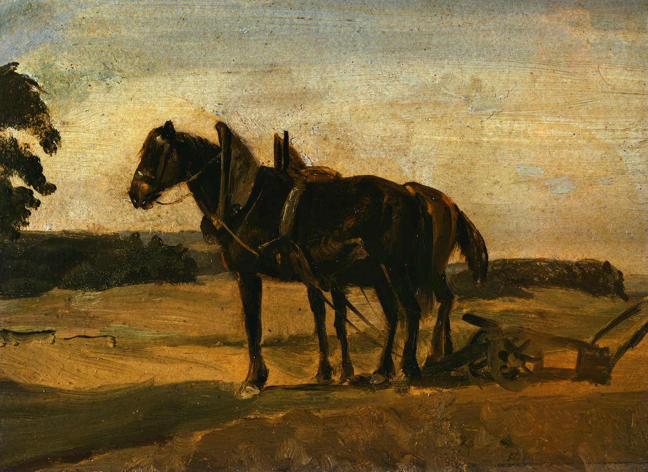 Koně před pluhem od Franz von Lenbach