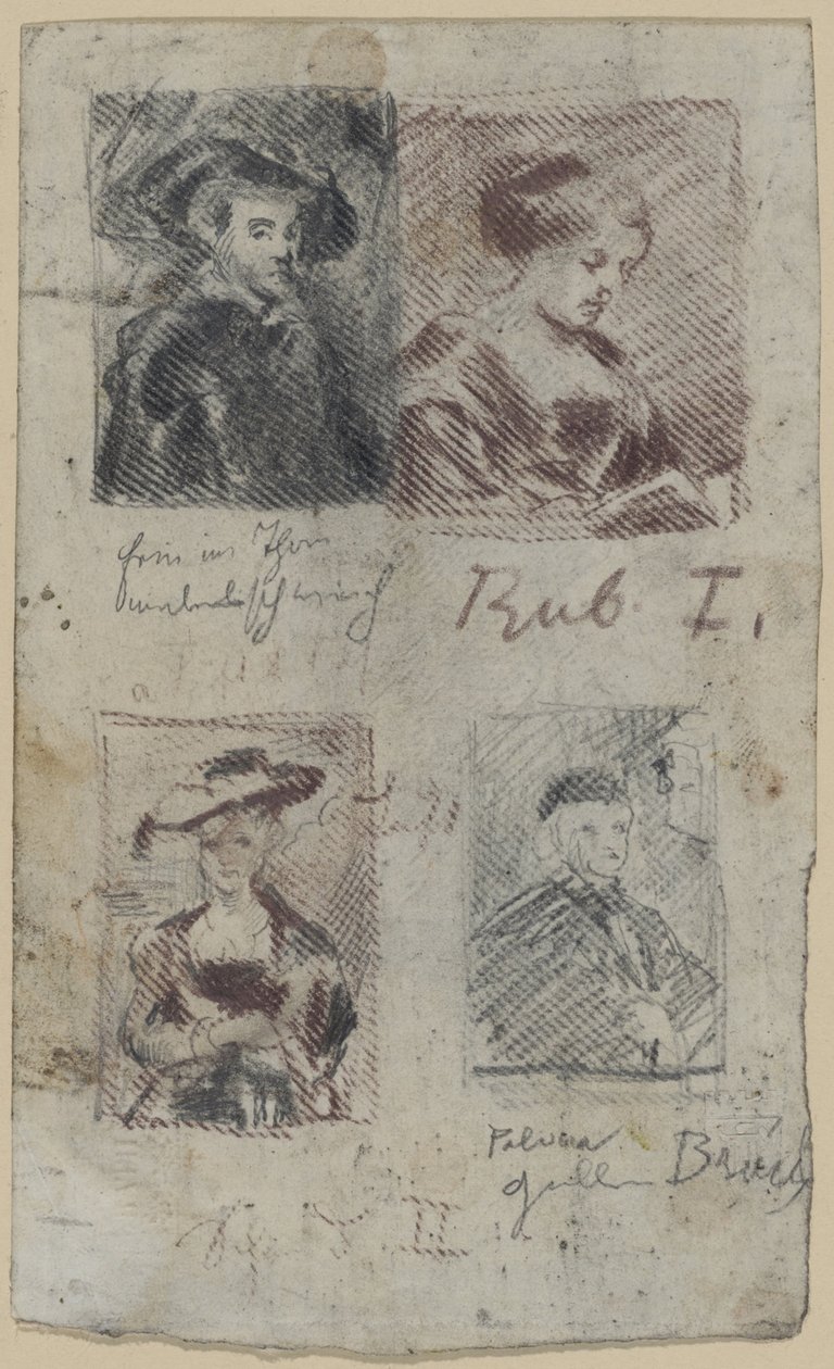 Tři kopie skic podle Petera Paula Rubense, jedna po Palmě Vecchio (?) od Franz von Lenbach, Peter Paul Rubens