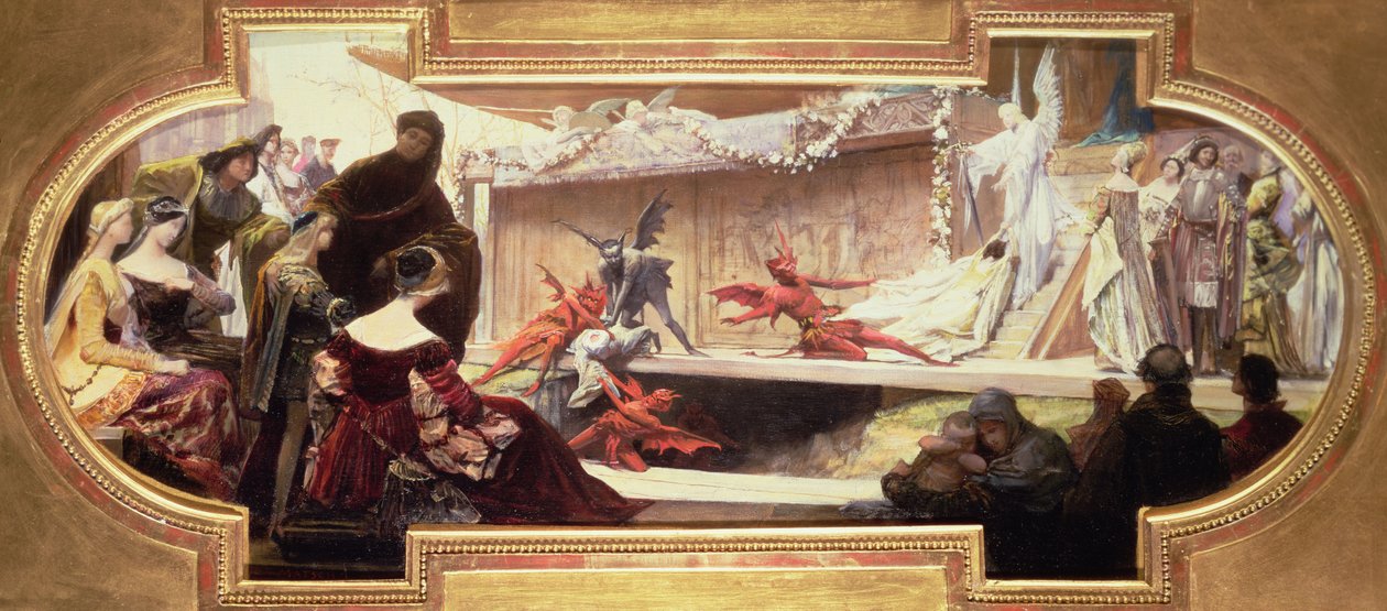 Nákres pro nástropní malbu zobrazující scénu ze seriálu Historie divadla od Franz von Matsch