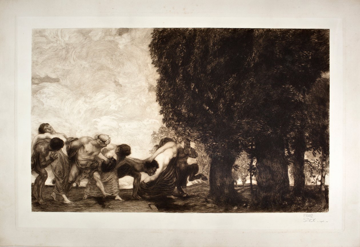 BBacchantes, satyrs a nymfy (lept, 20. století) od Franz von Stuck