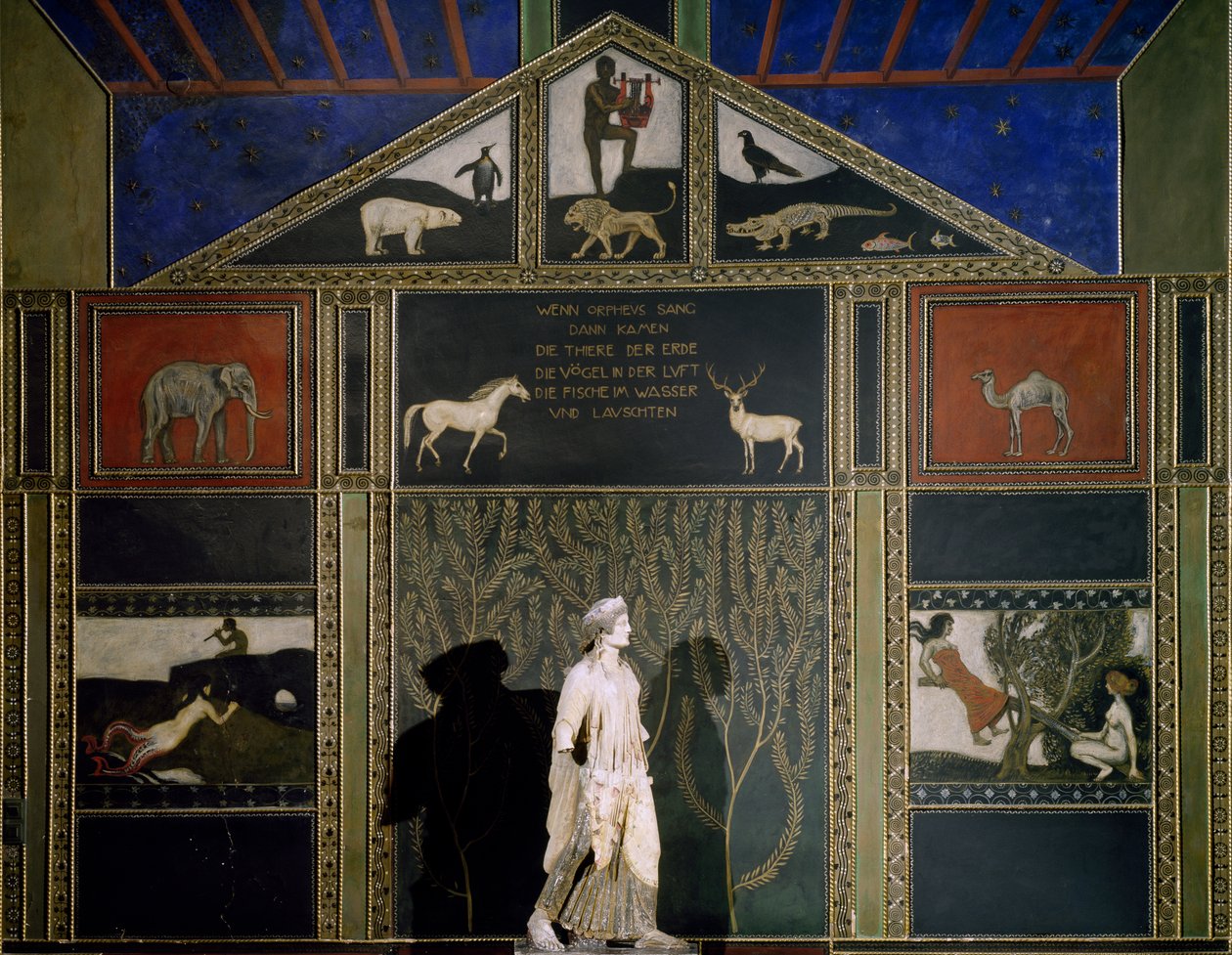 Orfeův mýtus, obraz od Franze von Stuck v typickém secesním námětu a barvě, zachovaný na východní stěně Hall of Music, Villa Stuck, Mnichov, Německo od Franz von Stuck