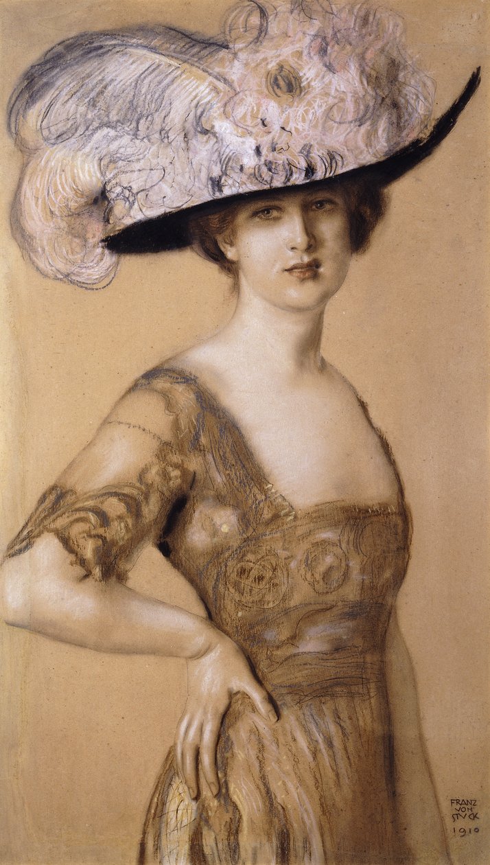 Portrét dámy s péřovým kloboukem, 1910 od Franz von Stuck