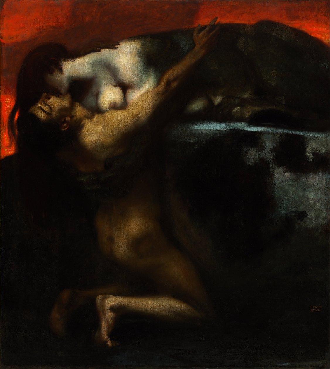 Polibek sfingy - Peinture de Franz Ritter von Stuck (1863-1928) - 1895 - Olej na plátně - 160x144,8 - Muzeum Szepmuveszeti, Budapešť od Franz von Stuck