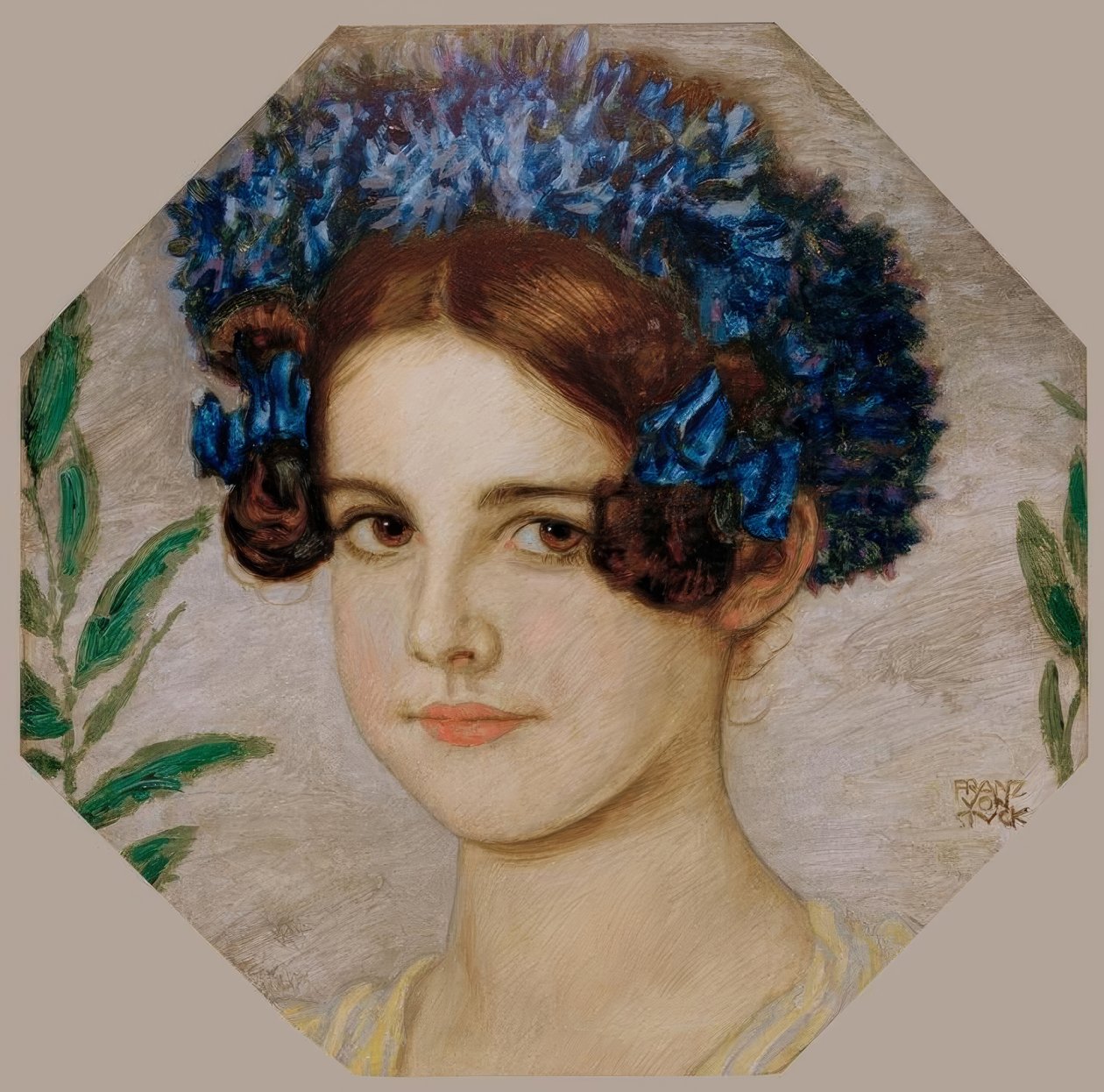 Umělcova dcera s chrpami ve vlasech od Franz von Stuck