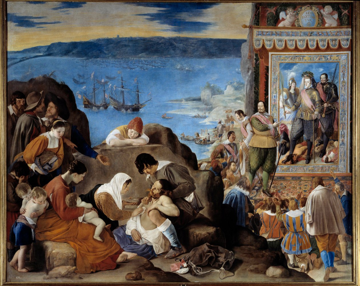 Alegorie převzetí moci nad Salvadorem de Bahia (Brazílie) portugalskou, španělskou a indickou armádou, které velel Fadrique Alvarez de Toledo y Mendoza (1580-1634) dne 1. května 1625 (zpětné dobytí Bahie v Brazílii) - Vlevo: utrpení oběti - Vpravo: Gen od Fray Juan Batista Maino or Mayno