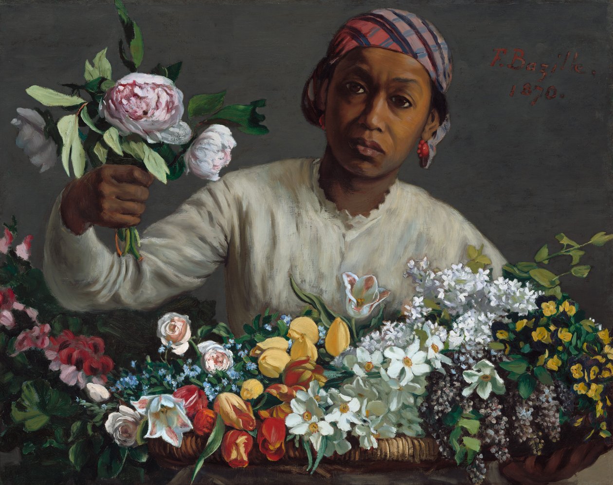 Mladá žena s pivoňkami, 1870. od Frédéric Bazille