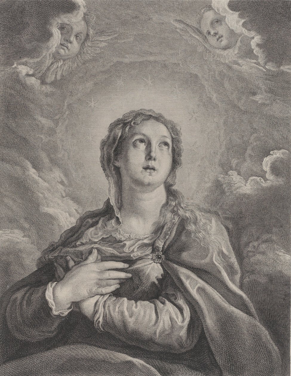 Panna, ruce složené na hrudi, hledící vzhůru, 1729-40. od Frédéric Horthemels