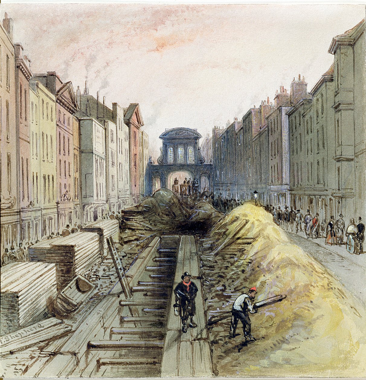 Fleet Street s novou společnou kanalizací ve výstavbě, 1845 od Frederick Shepherd