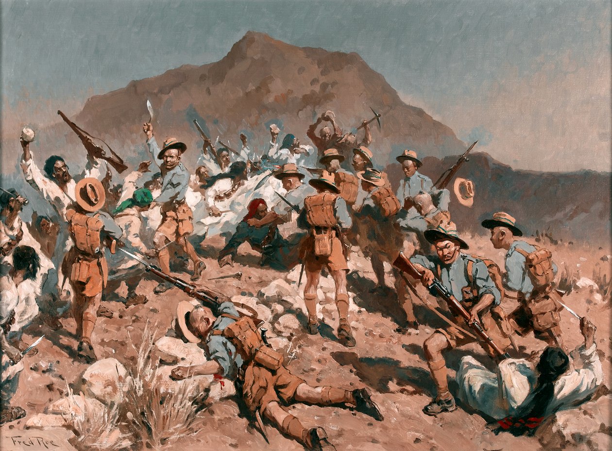 2. prapor 5. Gurkha Rifles v Ahnai Tangi, Severozápadní hranice, Indie od Fred Roe