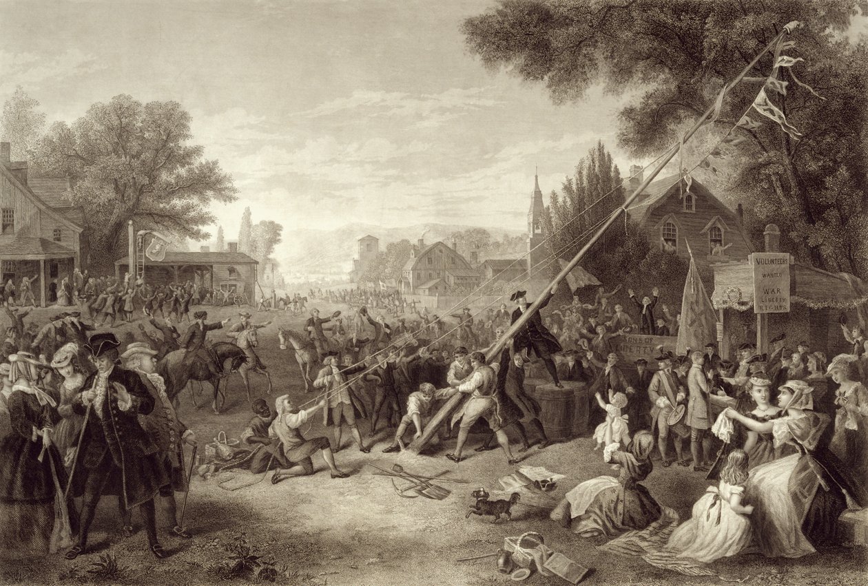 Raising the Liberty Pole, 1776, vyryl John C. McRae, 1875 od Frederic A. Chapman