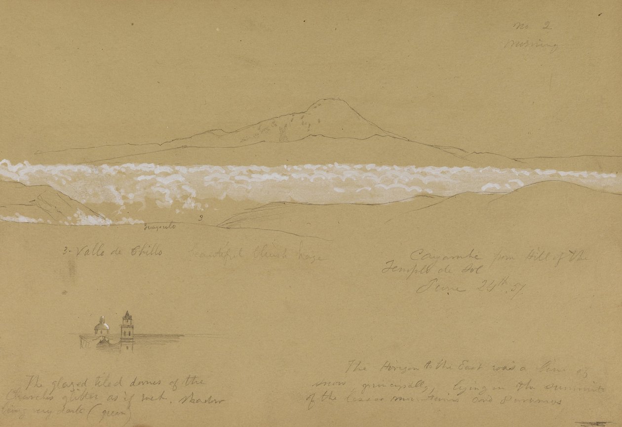 Cayambé, ráno, od chrámu slunce, Quito od Frederic Edwin Church