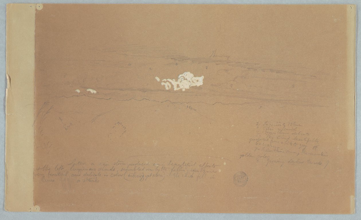 Kresba, zatažená obloha nad horskou krajinou, pravděpodobně 1857 od Frederic Edwin Church